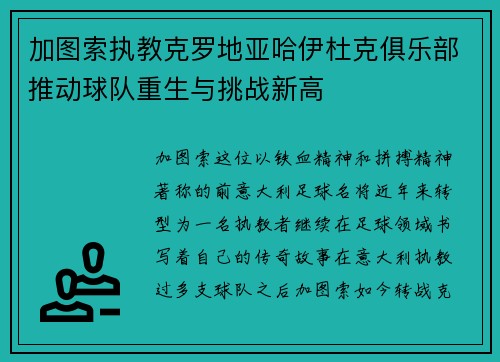 加图索执教克罗地亚哈伊杜克俱乐部推动球队重生与挑战新高 加图索执教克罗地亚哈伊杜克俱乐部推动球队重生与挑战新高